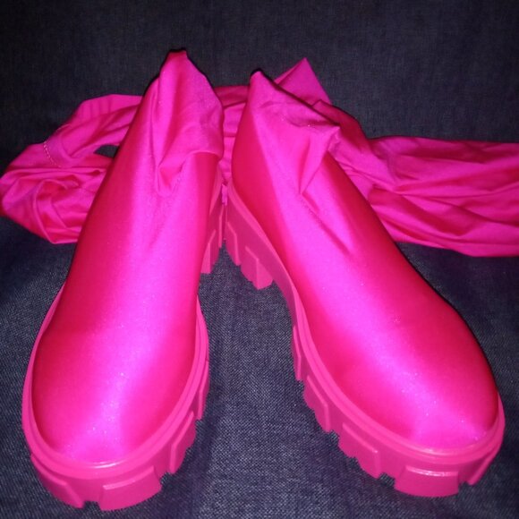 AZALEA WANG " FLIRTY FLAT  STRETCH FLATFORM PANT BOOT - FUCHSIA ( BRAND NEW !! ) - Picture 6 of 6